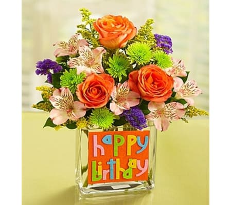 Happy Birthday Bouquet in Rectangle Vase