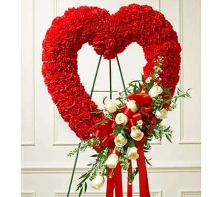 Red and White Open Heart with White Roses