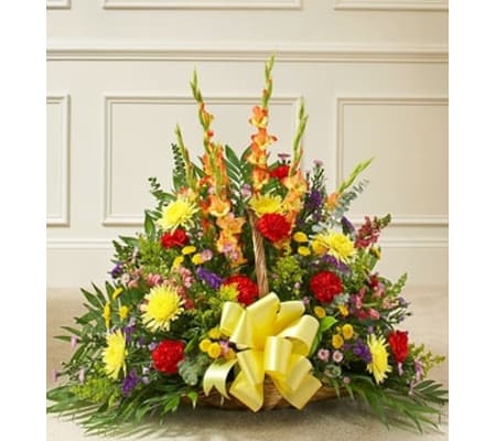 Multicolor Bright Mixed Flower Fireside Baske