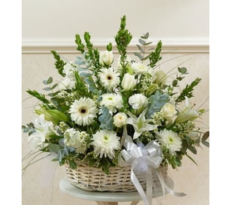 White Sympathy Arrangement in Basket