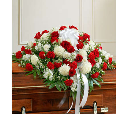 Cherished Memories Half Casket Cover-Red & Wh