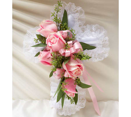 Pink Satin Cross Pillow