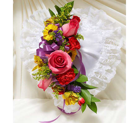 Bright Satin Heart Casket Pillow