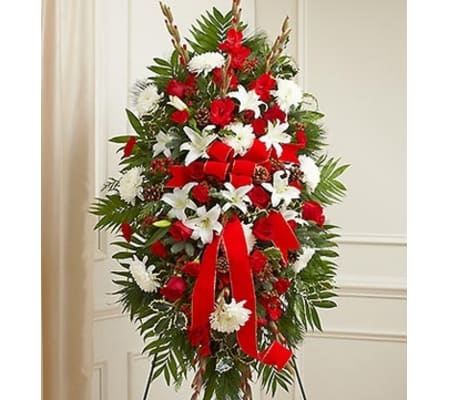 Sympathy Standing Spray in Christmas Colors