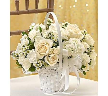 All White Flower Girl Arrangement