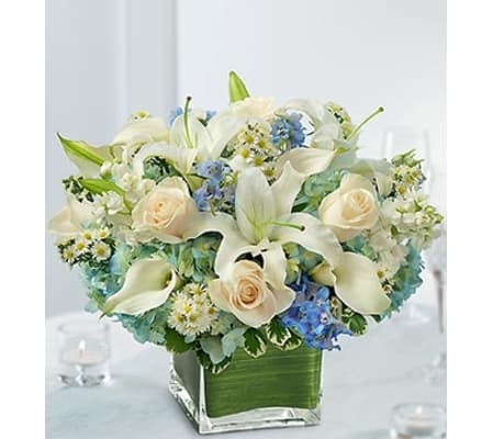 Blue and White Centerpiece in a Vase