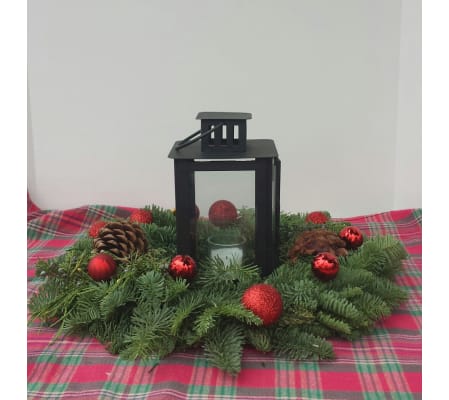Fresh Christmas wreath with lantern