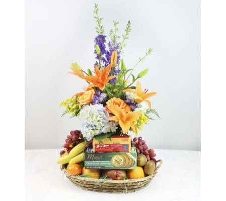 Fresh Fruit with Flowers Basket