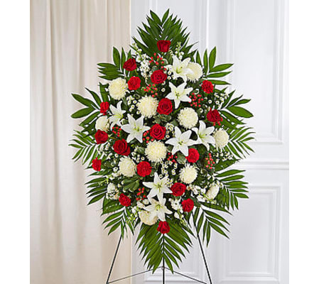 Red & White Sympathy Standing Spray