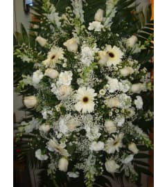 All White Standing Spray. An arrangement by Tarrytown Floral Designs.