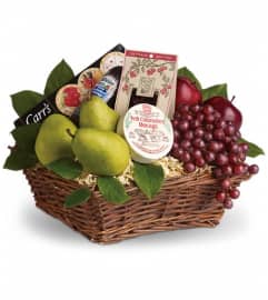 Delicious Delights Basket. An arrangement by Roma James Gifts.