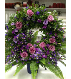 Purple write basket. An arrangement by Helene Fleuriste.