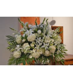 DELUXE ALL WHITE ARRANGEMENT. An arrangement by Flowers by Priscilla.