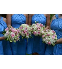 HANDTIED BOUQUET OF BLUSH FLOWERS. An arrangement by Flowers by Priscilla.