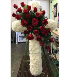Red Rose Cross. An arrangement by Massey's House of Flowers.