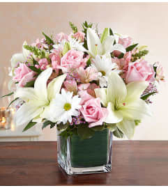 Healing Tears of pink and white. An arrangement by Seasons Change Designs.