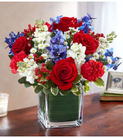 Healing Tears-Red/White/Blue. An arrangement by Seasons Change Designs.