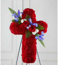 The Living Cross Easel. An arrangement by Seasons Change Designs.