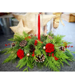 Holiday Hurricane. An arrangement by Petal Pushers Flower and Gift Shop.