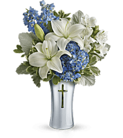 Skies Of Remembrance Bouquet. An arrangement by Shalimar Flower Shop.