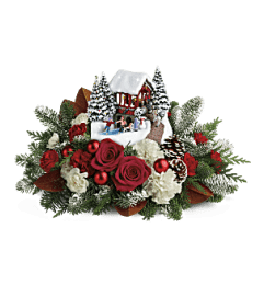 Thomas Kinkade's Snowfall Dreams Bouquet 2018. An arrangement by Shalimar Flower Shop.