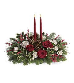 ATC Christmas Wishes Centerpiece. An arrangement by A Touch of Class Flowers and Drapery.