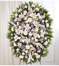 Lavender and White Sympathy Standing Spray. An arrangement by Lovingly Charlotte.