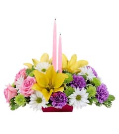 Happy Easter Center piece. An arrangement by Burlington Flowers.