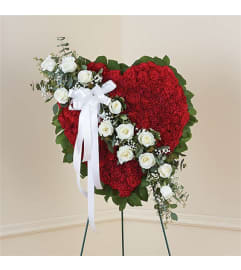 Sympathy Red With White Roses Solid Heart Standing. An arrangement by Burlington Flowers.
