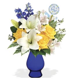 He's Here - Its A Boy. An arrangement by Seasons Change Designs.