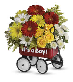 It's A Boy Welcome Wagon 1. An arrangement by K1 Floral Studio.