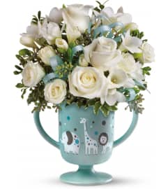 It's A Boy Cup. An arrangement by K1 Floral Studio.