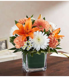 HEALING TEAR PEACH ORANGE WHITE. An arrangement by J.D. Ballantine's Flowers and Gifts.