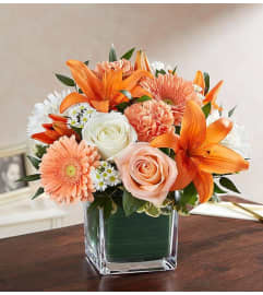HEALING TEAR PEACH ORANGE WHITE. An arrangement by J.D. Ballantine's Flowers and Gifts.