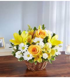 PEACE PRAYERS YELLOW AND WHITE. An arrangement by J.D. Ballantine's Flowers and Gifts.