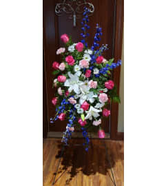 Treasured Memory Standing Spray. An arrangement by Zaisers Florist and Greenhouse.