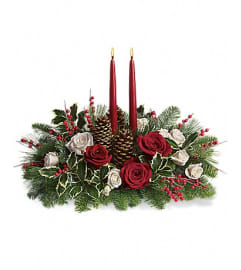 Christmas Wishes Centerpiece19. An arrangement by Shalimar Flower Shop.