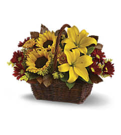 Golden Fall Basket. An arrangement by Love Story Florist.