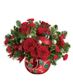 Holly Ball Arrangement. An arrangement by Kitchener Ontario Florist.
