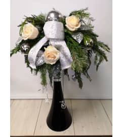 Silver and Black Christmas. An arrangement by Jennifer's Flowers and Gifts.