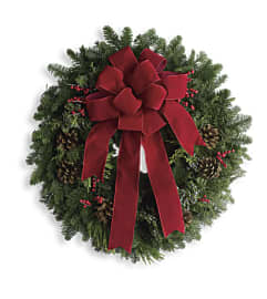 Classic Holiday Wreath - Fresh Pine. An arrangement by Love Story Florist.