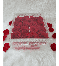 Preserved Red Roses In Acrylic Deco. An arrangement by Brickell Exclusive Blooms.
