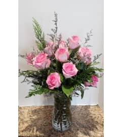 Dozen Pink Roses. An arrangement by Zaisers Florist and Greenhouse.