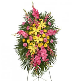 FSN-ENDURING LOVE STANDING SPRAY. An arrangement by Erika's Flowers.