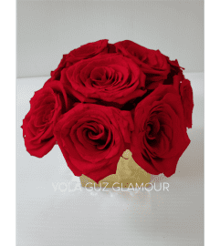 Roses in Gold Ceramic. An arrangement by Brickell Exclusive Blooms.