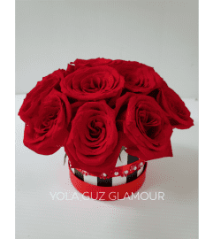 Channel Roses in Striped Couture. An arrangement by Brickell Exclusive Blooms.