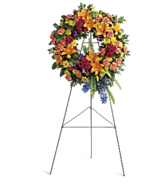 colourful cerenity wreath. An arrangement by My Secret Garden.