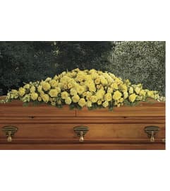 All Yellow Full couch casket spray. An arrangement by Seasons Change Designs.