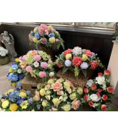 Cemetery Topper - Spring/Summer. An arrangement by Syd Kemsley Florist.