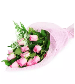 Perfect Wrapped Long-Stemmed Pink Roses 2020. An arrangement by Shalimar Flower Shop.